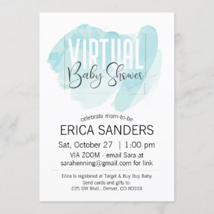 Blue Watercolor Virtual Baby Dusche Einladung