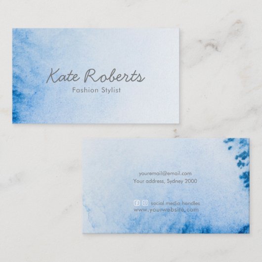 Blue Watercolor Visitenkarte | minimal (Vorne/Hinten)