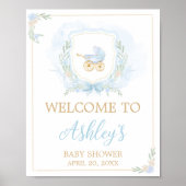 Blue Watercolor Wappen Baby Dusche Willkommen Poster (Vorne)