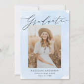 Blue Watercolor Wash 4 Foto Abschluss Ankündigung (Vorderseite)