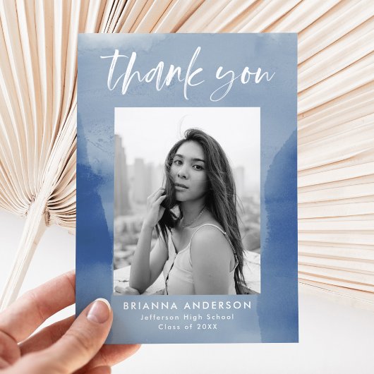 Blue Watercolor Wash Foto Abschluss Dankeskarte