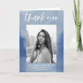 Blue Watercolor Wash Foto Abschluss Dankeskarte (Vorderseite)