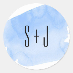 Blue Watercolor Wash Hochzeitsticker Runder Aufkleber