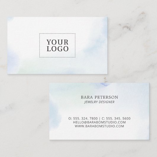 Blue Watercolor Wash Minimal-Logo-Visitenkarte Visitenkarte (Vorne/Hinten)