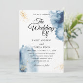 Blue Watercolor Wash Wedding Einladung (Stehend Vorderseite)