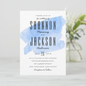 Blue Watercolor Wash Wedding Einladung (Stehend Vorderseite)