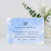 Blue Watercolor Wash Wedding RSVP Card Karte (Stehend Vorderseite)