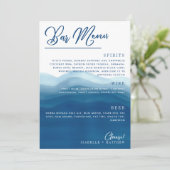 Blue Watercolor Wave Bar Wedding Menu Menükarte (Stehend Vorderseite)