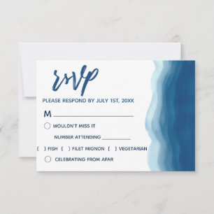 Blue Watercolor Wave RSVP Cards Karte