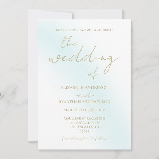 Blue Watercolor Wave Wedding Einladung (Vorderseite)