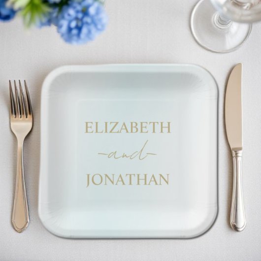 Blue Watercolor Wave Wedding Pappteller