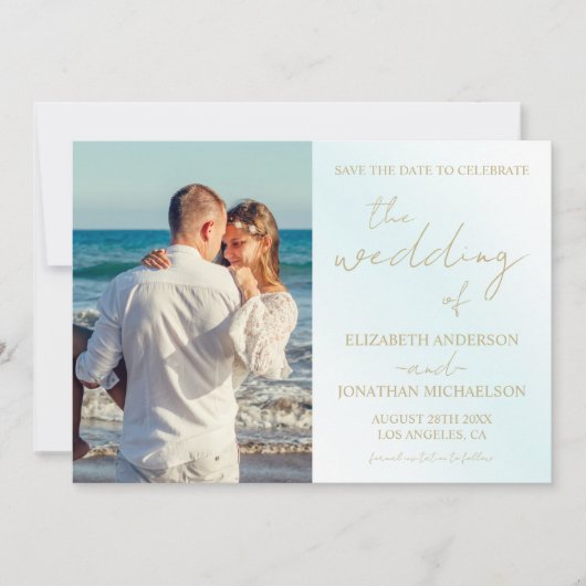 Blue Watercolor Wave Wedding Save The Date (Vorderseite)
