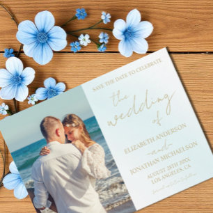 Blue Watercolor Wave Wedding Save The Date