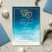 Blue Watercolor Waves mit Monogramm Hochzeit Einladung