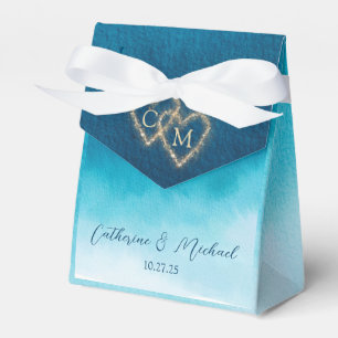 Blue Watercolor Waves mit Monogramm Hochzeit Geschenkschachtel