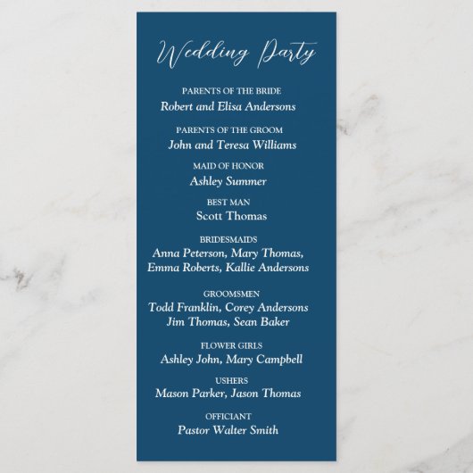 Blue Watercolor Waves mit Monogramm Hochzeit Programm (Rückseite)