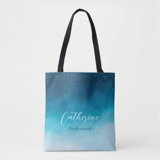 Blue Watercolor Waves mit Monogramm Hochzeit Tasche (Vorderseite)