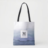 Blue Watercolor Waves Monogram Tote Bag Tasche (Vorderseite)