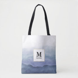 Blue Watercolor Waves Monogram Tote Bag Tasche