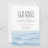 Blue Watercolor Waves Paare Brautparty Einladung (Vorderseite)