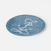 Blue Watercolor Wedding Beach, Anker des nautische Pappteller (Schrägansicht)