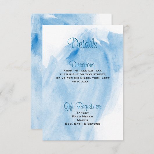 Blue Watercolor Wedding Detitation Card Einladung (Vorne/Hinten)