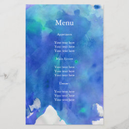 Blue Watercolor Wedding Menu