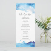 Blue Watercolor Wedding Program Card Menükarte (Stehend Vorderseite)