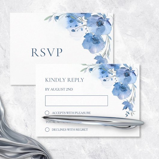 Blue Watercolor Wedding RSVP Karte