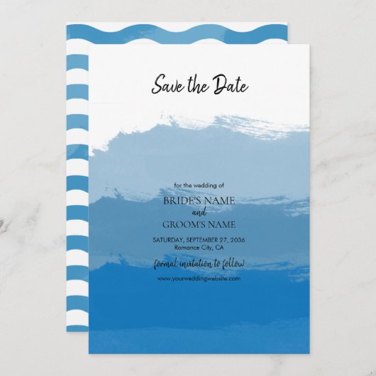 Blue Watercolor Wedding Save The Date (Vorne/Hinten)