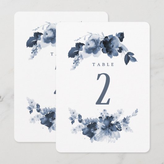 Blue Watercolor Wedding Tischnummer (Vorne/Hinten)