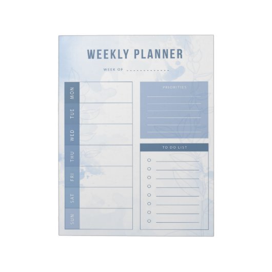 Blue Watercolor Weekekly Planner Notepad Notizblock (Rotiert)