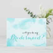 Blue Watercolor Werden Sie meine Bridesmaid Einladung (Stehend Vorderseite)
