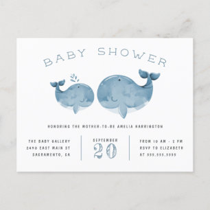 Blue Watercolor Whale Nautical Baby Dusche Einladungspostkarte