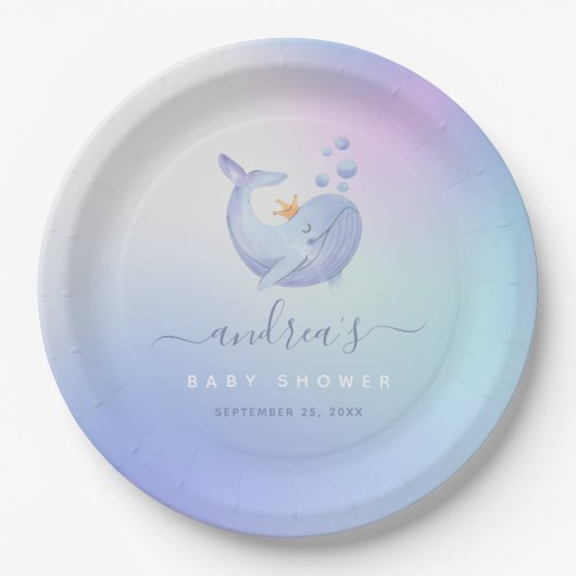 Blue Watercolor Whale Sea Thema Kinderdusche Ozean Pappteller (Vorderseite)