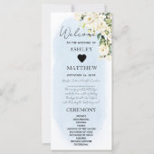 Blue Watercolor White Rose Hochzeitsprogramm (Vorderseite)