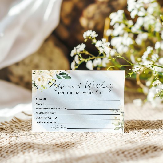 Blue Watercolor White Rose Ratschläge und Wünsche Begleitkarte