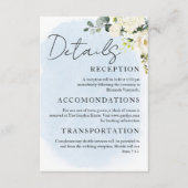 Blue Watercolor White Rose Wedding Details Card Begleitkarte (Vorderseite)