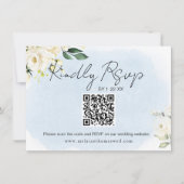 Blue Watercolor White Rose Wedding RSVP Card Save The Date (Vorderseite)