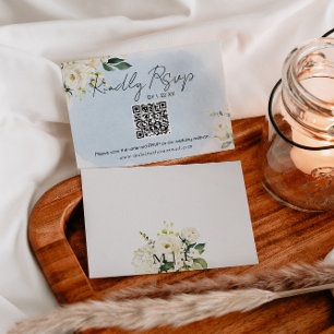 Blue Watercolor White Rose Wedding RSVP Card Save The Date