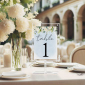 Blue Watercolor White Rose Wedding Tischnummer