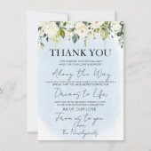 Blue Watercolor White Rose Wedding Vielen Dank (Vorderseite)