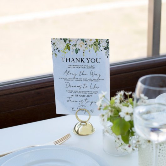 Blue Watercolor White Rose Wedding Vielen Dank