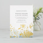 Blue Watercolor + Wildblume Bouquet Wedding REAL Folieneinladung (Stehend vorne)