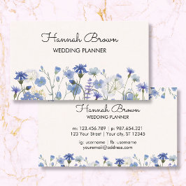 Blue Watercolor Wildblume Garden Business Card Telefonnummerkarte