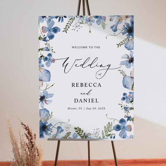 Blue Watercolor Wildblumen Boho Wedding Poster