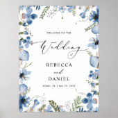 Blue Watercolor Wildblumen Boho Wedding Poster (Vorne)