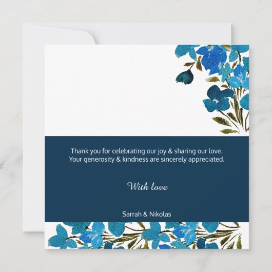 Blue Watercolor Wildblumen Flat Danke Karte (Rückseite)