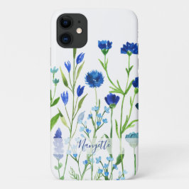Blue Watercolor-Wildblumen mit Namen Case-Mate iPhone Hülle