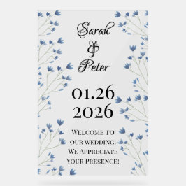 Blue Watercolor Wildblumen Romantische Hochzeit Acrylschild